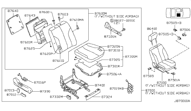 2001 Nissan Maxima Seat Assembly-Front, RH Diagram for 87000-4Y165