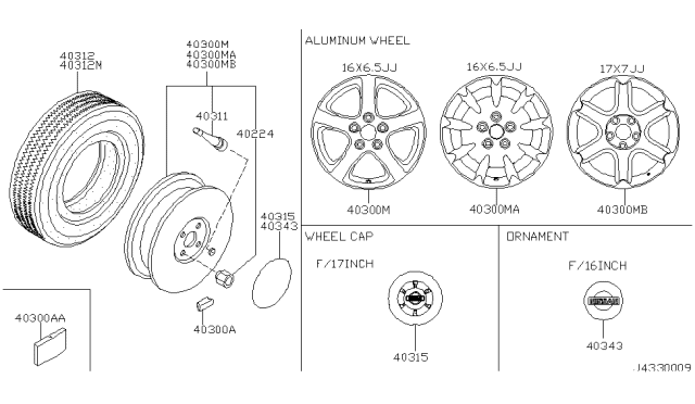 2001 Nissan Maxima Aluminum Wheel Diagram for 40300-2Y626
