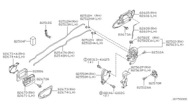 2001 Nissan Maxima Rear Door Outside Handle Assembly Right Diagram for 82606-2Y908