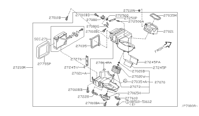 2001 Nissan Maxima Blower & Cooling Assembly-Front Diagram for 27210-2Y900