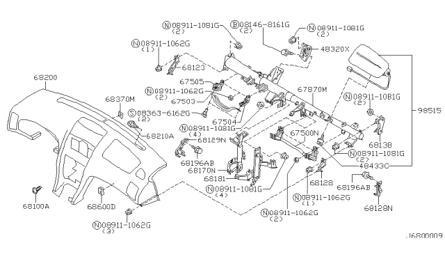 2001 Nissan Maxima Bracket-Instrument Panel,LH Diagram for 68123-3Y100