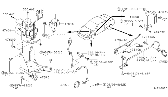 2002 Nissan Maxima Sensor Assembly-Anti SKID,Front LH Diagram for 47911-5Y700