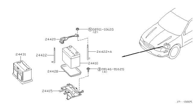 2002 Nissan Maxima Battery & Battery Mounting Diagram