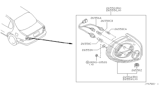 2002 Nissan Maxima Body Assembly-Combination Lamp R/H Diagram for 26554-2Y926