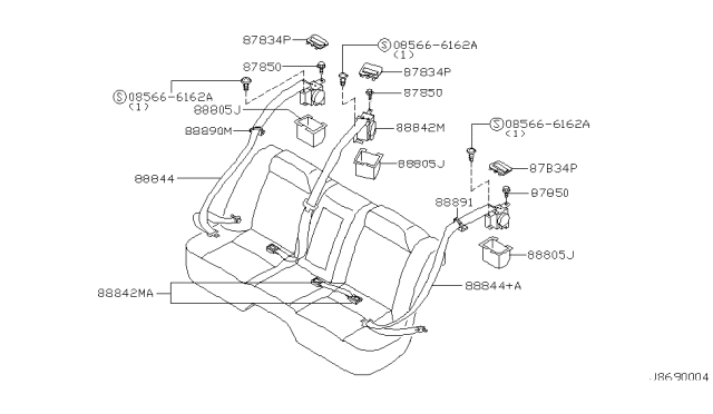 2002 Nissan Maxima Rear Seat Buckle Belt Assembly Diagram for 88843-5Y760