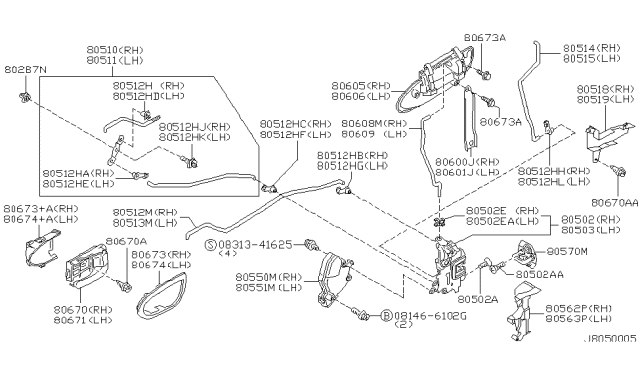 2000 Nissan Maxima Front Door Outside Handle Assembly, Right Diagram for 80606-2Y968