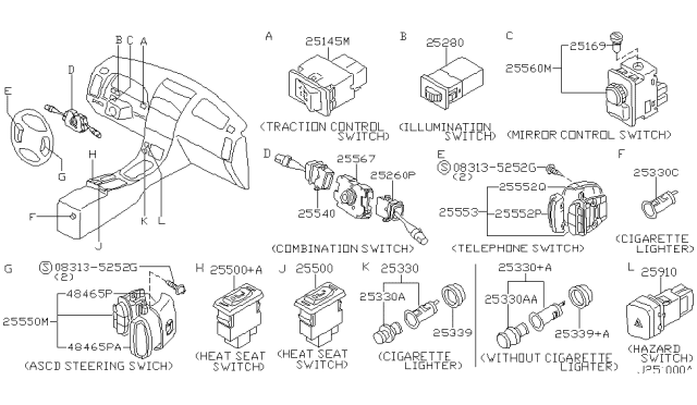 2001 Nissan Maxima Switch Assy-Wiper Diagram for 25260-2Y920