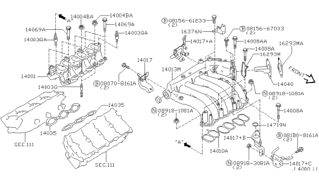 2002 Nissan Maxima EGR Guide Tube Gasket Diagram for 14722-2Y000