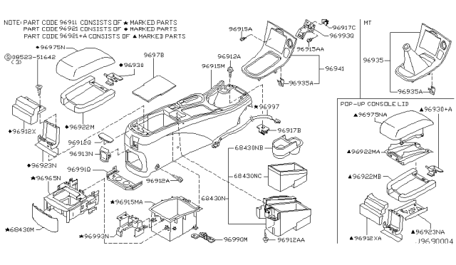 2001 Nissan Maxima Console-Lower Diagram for 96916-3Y100