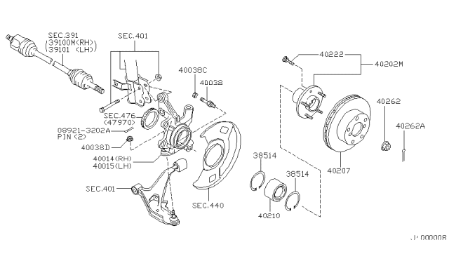 2002 Nissan Maxima Spindle-KNUCKLE,RH Diagram for 40014-2Y000