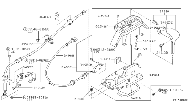 2002 Nissan Maxima Transmission Control Device Assembly Diagram for 34901-5Y000