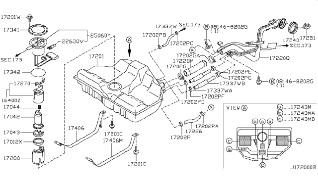 2001 Nissan Maxima Fuel Tank Assembly Diagram for 17202-2Y900