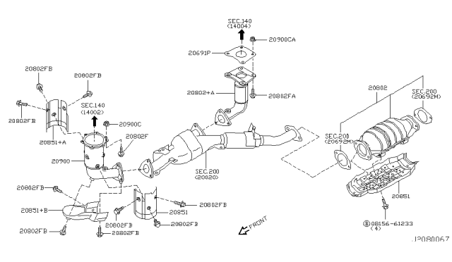2002 Nissan Maxima Catalytic Converter Assembly Diagram for B08A0-3Y102