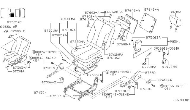 2001 Nissan Maxima Knob-Reclining Device Diagram for 87468-89900