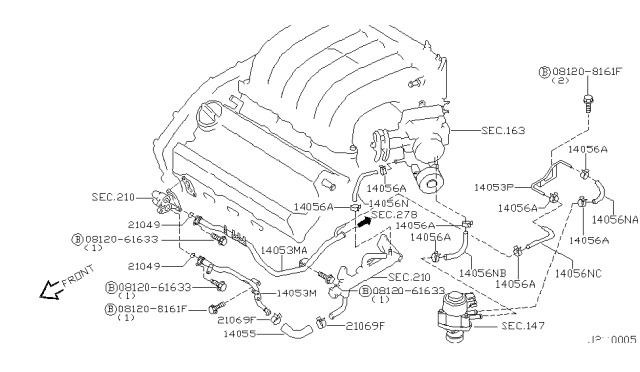 2000 Nissan Maxima Hose-Water Diagram for 14056-2Y016