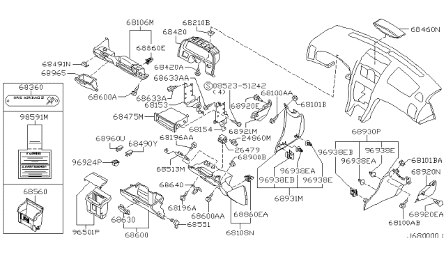 2001 Nissan Maxima Instrument Panel,Pad & Cluster Lid Diagram 4