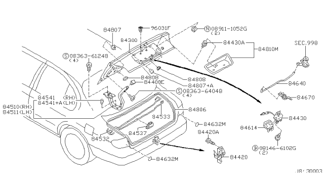 2001 Nissan Maxima Cap-Trunk Lid Hinge Diagram for 84410-52C00