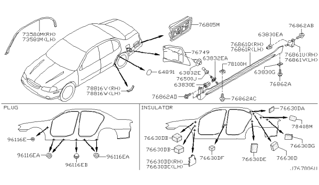 2002 Nissan Maxima MUDGUARD-Center, Front RH Diagram for 76852-5Y713