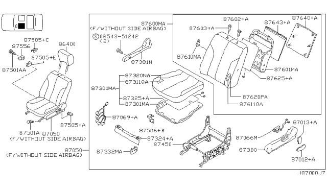 2001 Nissan Maxima Seat-Front LH Diagram for 87050-2Y900