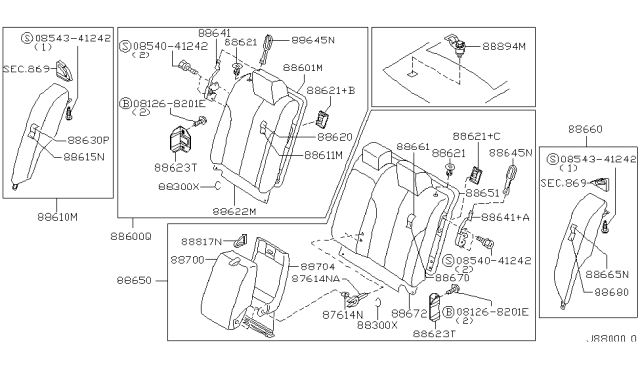2001 Nissan Maxima Knob-Lock,Rear Seat Back Diagram for 88645-2Y403