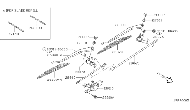 2001 Nissan Maxima Window Wiper Blade Assembly Diagram for 28890-2Y906