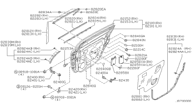 2000 Nissan Maxima Screen-Sealing,Rear LH Diagram for 82861-2Y010