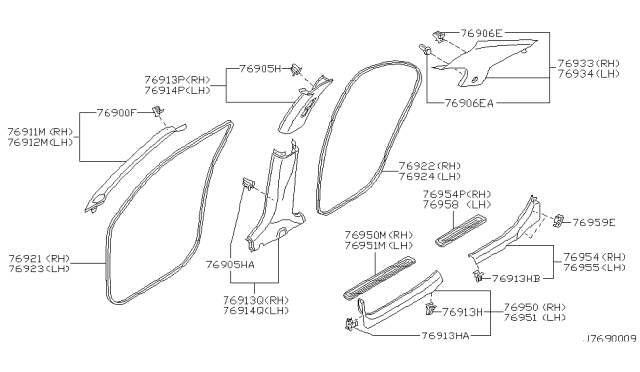 2001 Nissan Maxima Finisher-Rear Pillar,LH Diagram for 76935-3Y002