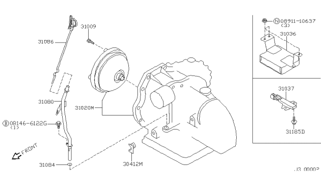 2000 Nissan Maxima Pipe Assy-Oil Charging Diagram for 31080-2Y105