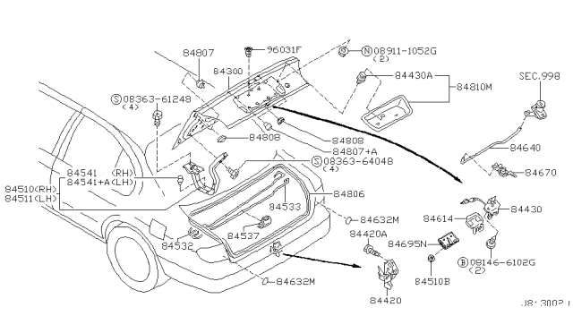 2001 Nissan Maxima Trunk Lid & Fitting Diagram 3