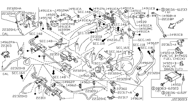 2000 Nissan Maxima Hose-Vacuum Control,B Diagram for 22320-2Y963