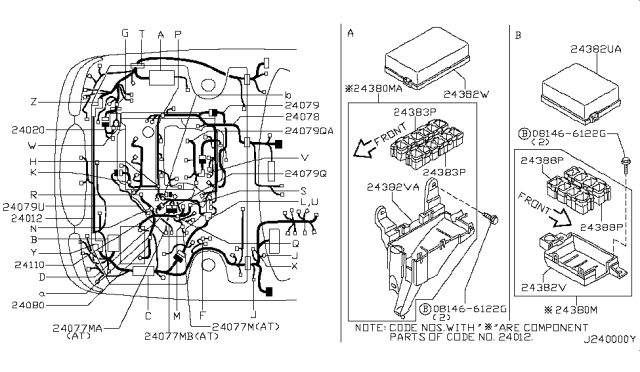 2000 Nissan Maxima Harness Assy-Engine Room Sub Diagram for 24079-2Y910