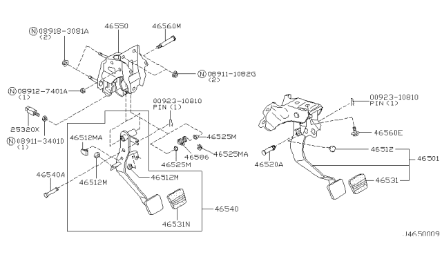 2001 Nissan Maxima Pad Pedal-CLUTCH/BRAKE Diagram for 46531-AB000