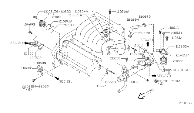 2001 Nissan Maxima Pump Assy-Water Diagram for 21010-AL525