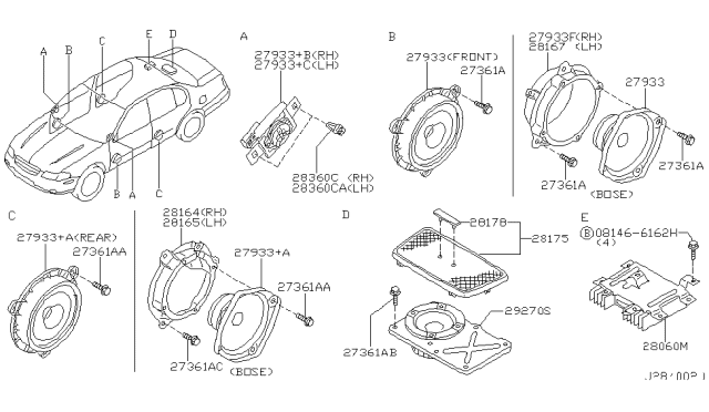 2001 Nissan Maxima Grille-Speaker,Rear Diagram for 28174-2Y920