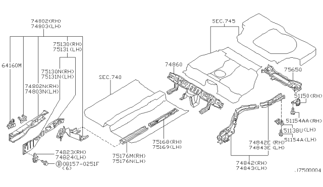 2001 Nissan Maxima Extension-Side Member,Rear Diagram for 75520-2Y900