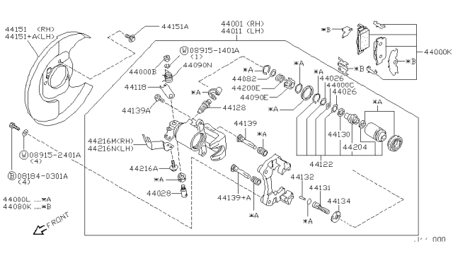 2001 Nissan Maxima Guide-Adjust Cable,LH Diagram for 44196-AU000