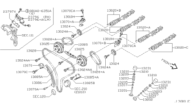 2002 Nissan Maxima Tensioner Assy-Chain Diagram for 13070-AL515
