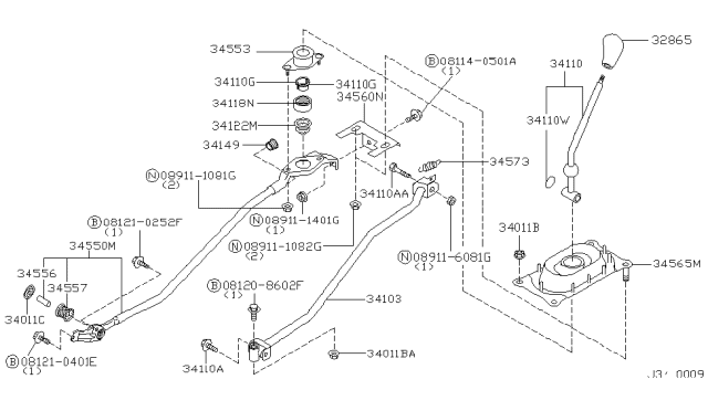 2001 Nissan Maxima Knob-Control Lever Diagram for 32865-4Y910