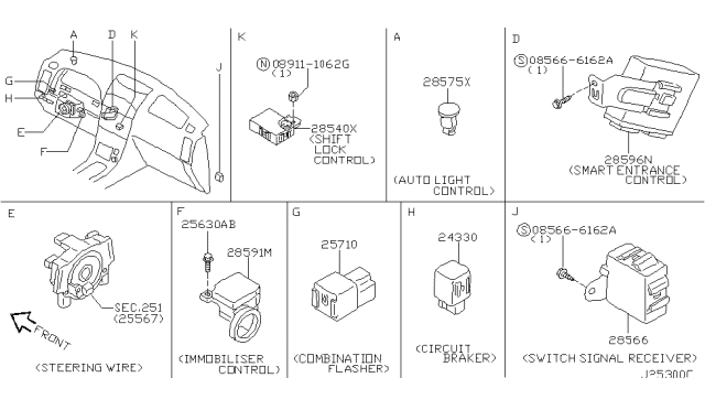 2001 Nissan Maxima Control Assembly-Shift Lock Diagram for 28540-5Y700