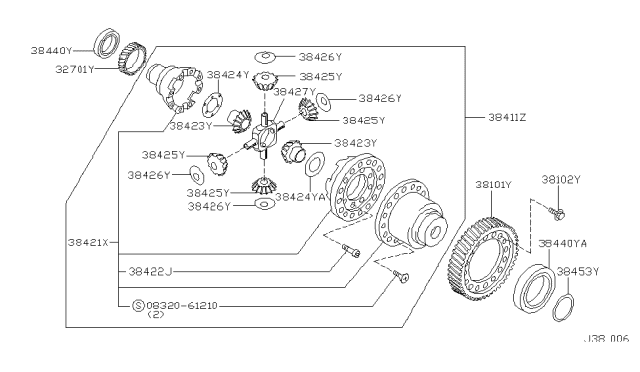 2001 Nissan Maxima Gear-Side Diagram for 38423-81X00