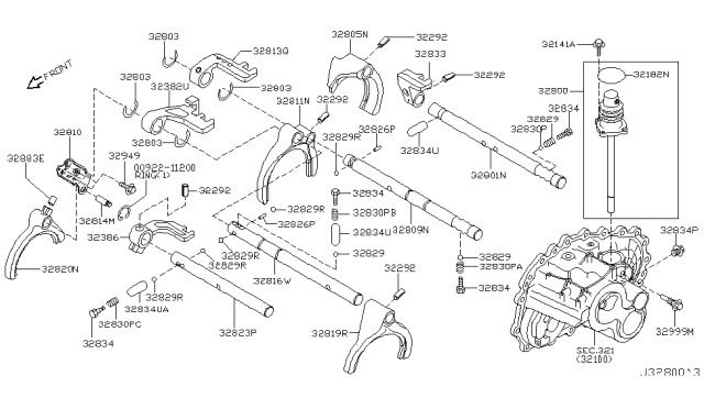 2001 Nissan Maxima Control Assembly-Shift Diagram for 32800-8H811