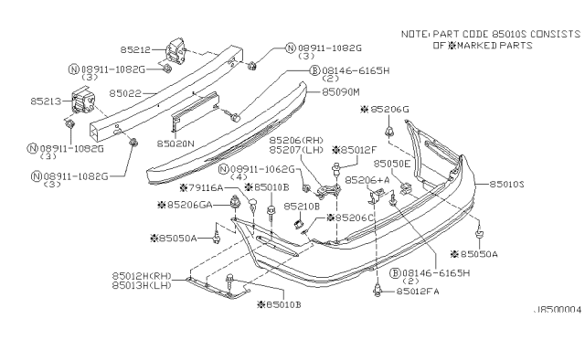 2000 Nissan Maxima OVERRIDER Assembly-Rear Bumper Diagram for 85065-2Y900