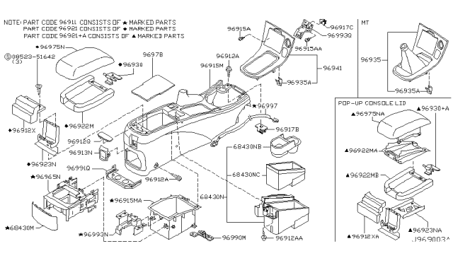 2000 Nissan Maxima Cover Console Diagram for 96918-3Y102