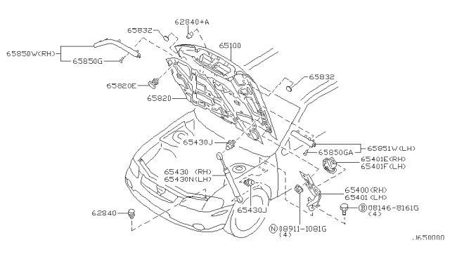 2001 Nissan Maxima Stay Assy-Hood Diagram for 65470-2Y910