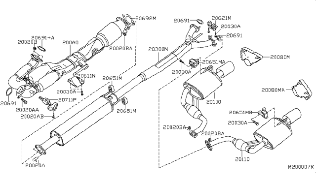 2018 Nissan Maxima Exhaust Muffler Assembly Diagram for 20300-ZX70A