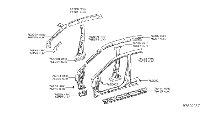 2016 Nissan Maxima Body-Front Side,Outer LH Diagram for 76033-4RA0A