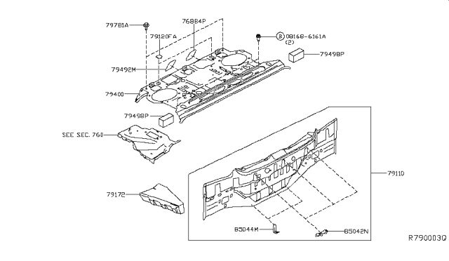 2016 Nissan Maxima Insulator-Parcel Shelf Side Diagram for 79498-9N00A