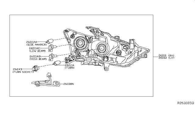 2016 Nissan Maxima Headlamp Assembly-Passenger Side Diagram for 26010-4RF0A