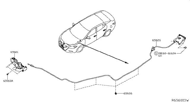 2018 Nissan Maxima Cable Assembly-Hood Lock Control Diagram for 65621-4RA0A