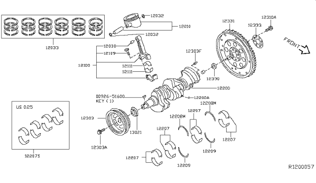 2019 Nissan Maxima Piston-W/Pin Diagram for 12010-4RA2A